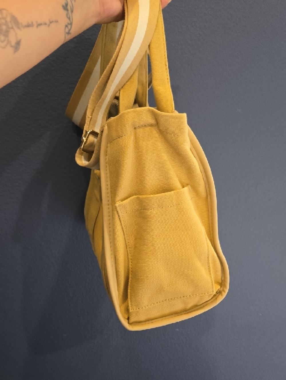 Mustard Yellow Canvas Tote Bag with Removable Strap - Picture 4 of 9